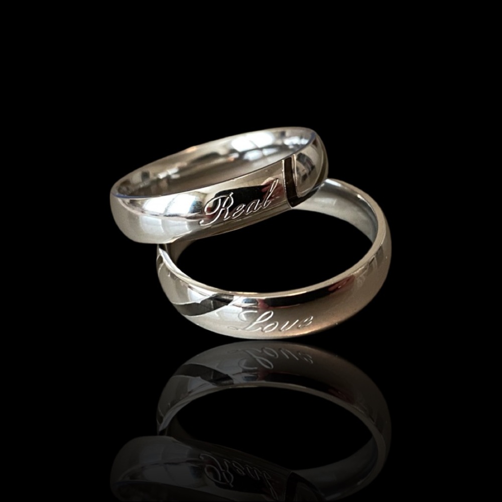 ✌️Mens Stainless Steel with black accent “”Real Love” Wedding Bands SZ 12
